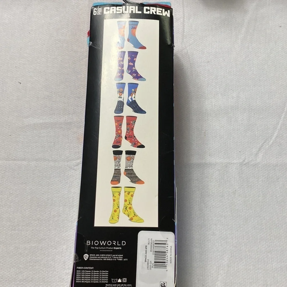 6 Pair Casual Crew Space Jam A New Legacy Socks shoe size 8-12 (BK)